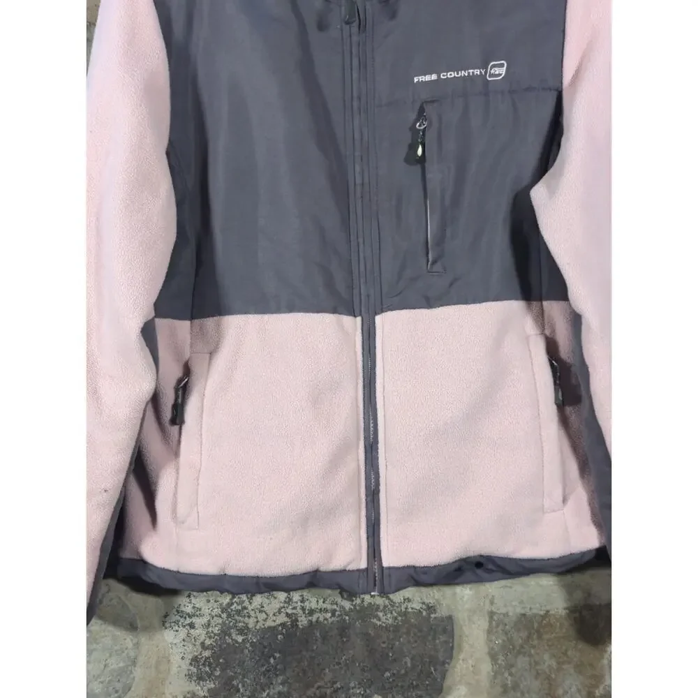 Free Country Jacket Woman's Medium Pink Gray Fleece Full Zip Gorpcore Outdoors‎